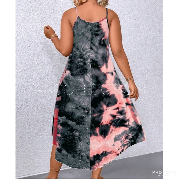 Boho Plus Size Tie Dye Ombre Print Asymmetrical Hem Cami Tank Top Maxi Dress - Picture 3 of 7